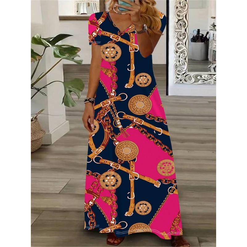 

Летнее женское платье больших размеров с принтом, модные этнические платья с короткими рукавами 5XL розы красного