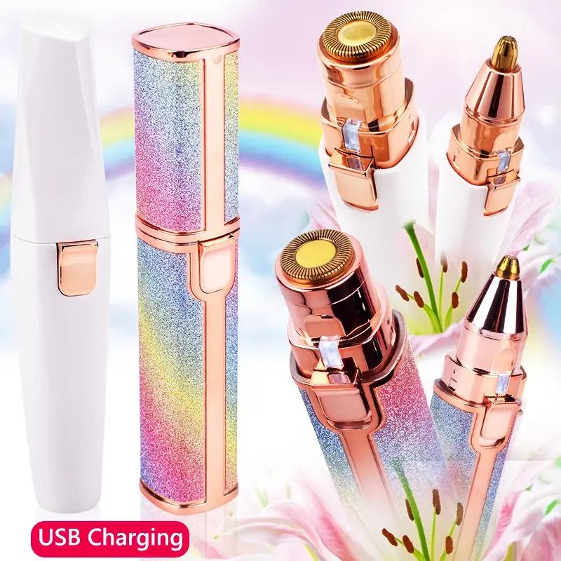Electric Usb Rechargeable Eyebrow Trimmer Razor 2 in 1 Hair Remover Facial Lipstick Pen Shaver For Women Epilator