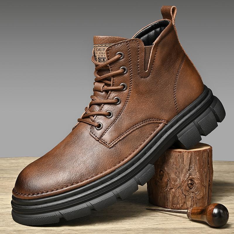 Martin Boots Men's Autumn High-top British Style Men's Casual Leather Shoes Spring and Autumn Non-slip and Wear-resistant High-end Tooling Boots