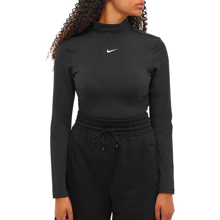 Nike Solid Color Turtleneck Long Sleeve T-Shirt Women Tops Black DD5882-010