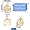 Beebeecraft 1 Box 10Pcs Compass Charms Micro Pave Cubic Zirconia Crystal Stone Golden Flat Round Pendants 13x16x3mm for DIY Jewelry Making Findings