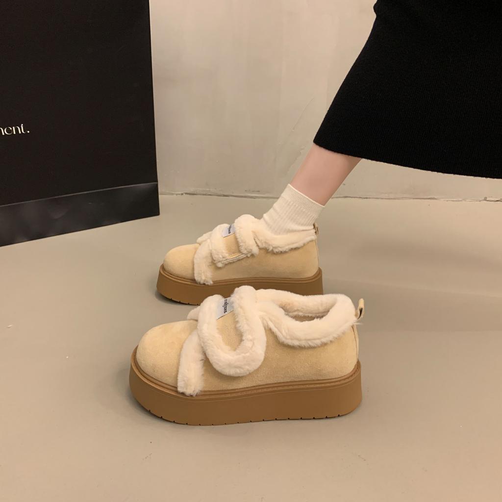 Thick-soled plush shoes women wear ugly and cute snow boots 2025 winter new thickened thermal cotton shoes board shoes