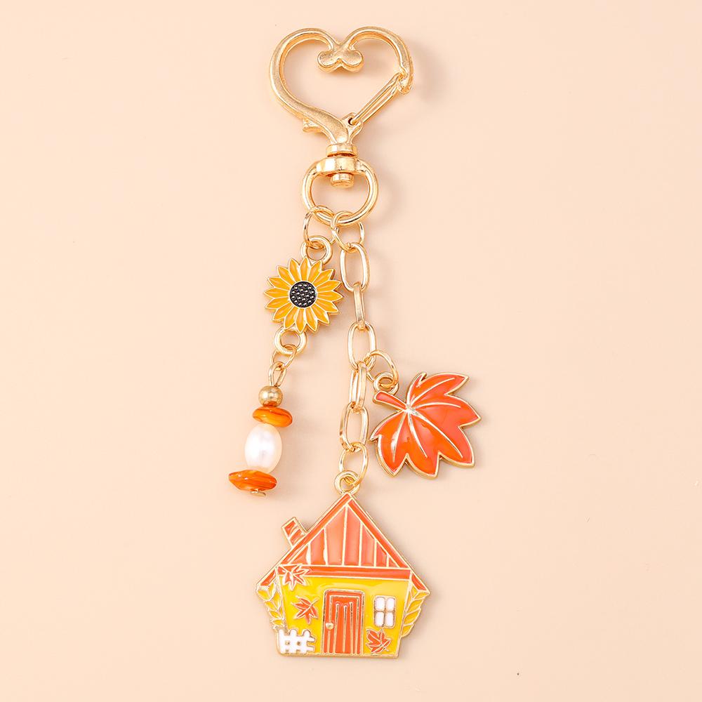 

Cute Enamel Maple Leaf Flower Keychain Women Girls Mushroom Pumpkin Key Ring Pendants for Handbag Decor DIY Jewelry Gifts