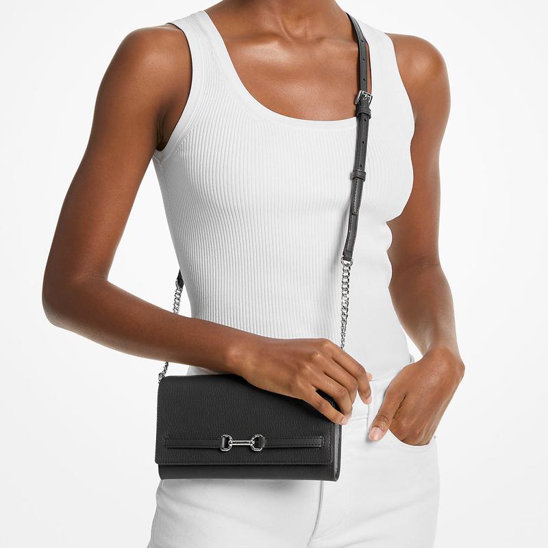 Michael Kors Carson Carson Silver Hardware Cow Leather Shoulder Bag Large Women's Black