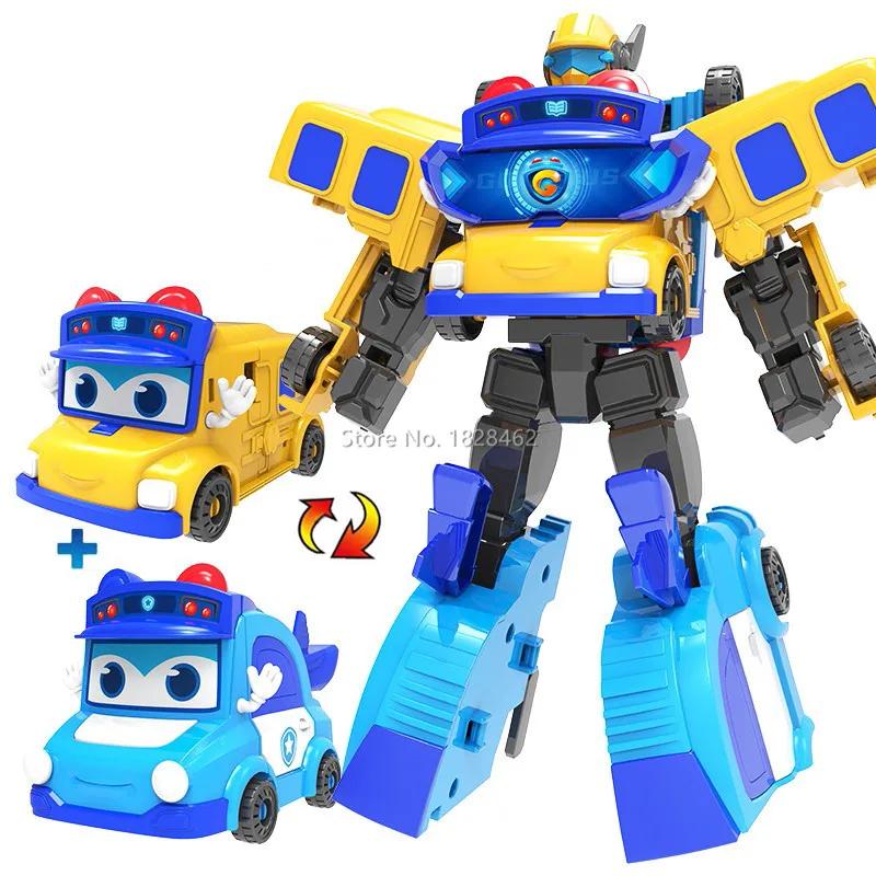 Robot Transformabil 2 ÎN 1 GGBOND Gogo Bus în Mașină Figurine de Acțiune Deformare Ambulanță/Poliție/Pompier Jucării cu Alunecare pentru Copii Cadou