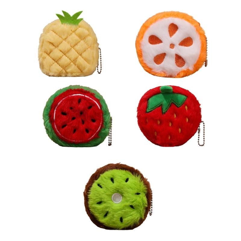 Novelty Plush Fruit Pouch Small Zippered Pocket Money Holder Kids Accessories