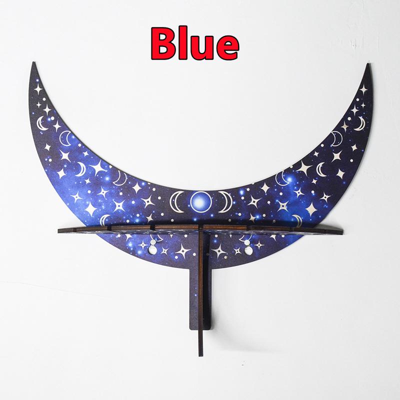 3 Colors Wall Mounted Moon Candle Holder Display Crystal Hanging Placement Shelf Wooden Decoration Candlestick Bohemian Decor