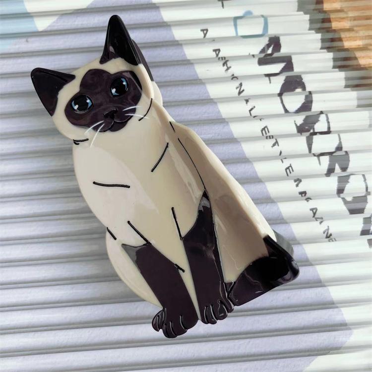 Wow Sheila Fashionable Hot-selling Cat-shaped Acetate Hair Claws Cute Stitching High-quality Animal Claw Clip Customization