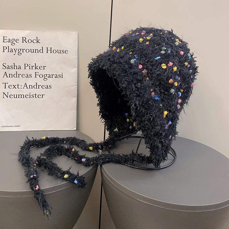 Lace Lace Bucket Hat Autumn and Winter Warm Knitted Pot Hat Versatile Face Small Sweet Wool Hat Women