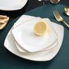 Gold-Rimmed White Ceramic Square Plate for Home: Dinner, Steak, Pasta, Dessert, Flat, or Shallow Use