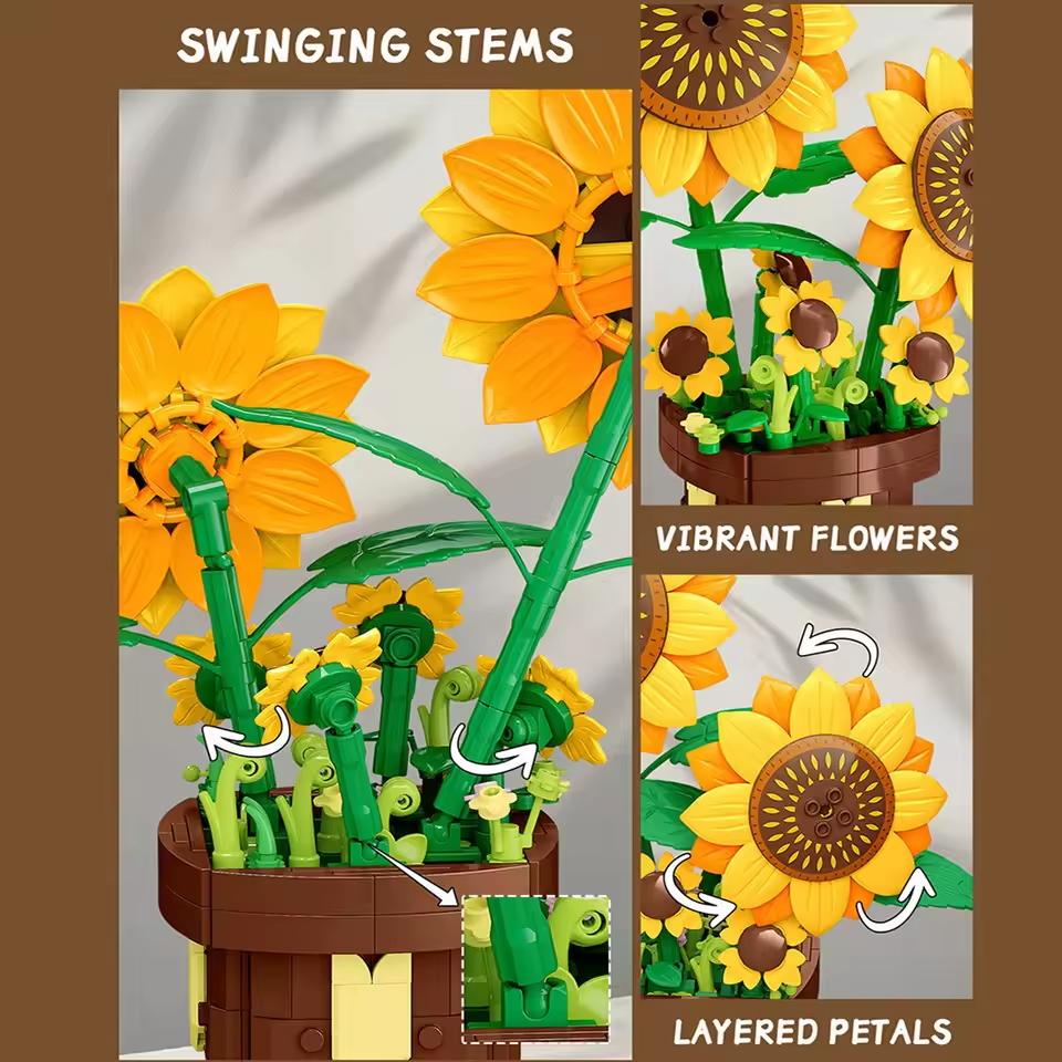 291Pcs Sunflower Potted Plant Construction Block Eternal Flower Blocks Household Decoration Build Bricks Toys Kids Girl Gift