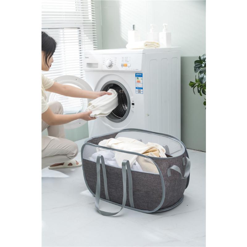 Folding Laundry Basket with Handle Clothes Toy Storage Basket Hollow Mesh Breathable Household Laundry Hamper Home Organizer