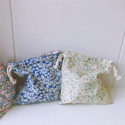 Floral Cotton Drawstring Bags Women's Cosmetic Lipstick Toiletry Organizer Bag Portable Travel Washing Storage Pouch