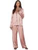 European and American Style Women's Stripeed Loungewear 2 Piece Long Sleeve Long Pants Pajamas Set Comfortable Satin Homewear
