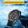 Megir Rose Black Luxury Chronograph Men Watches with Leather Strap