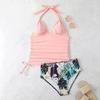 Damen Badeanzug mit bedruckten Trägern, Schlitz, Neckholder, plissiert, sexy, tief ausgeschnitten, Push-up, einfarbig, Bademode für Strand und Pool, Bikini 2024 Trend