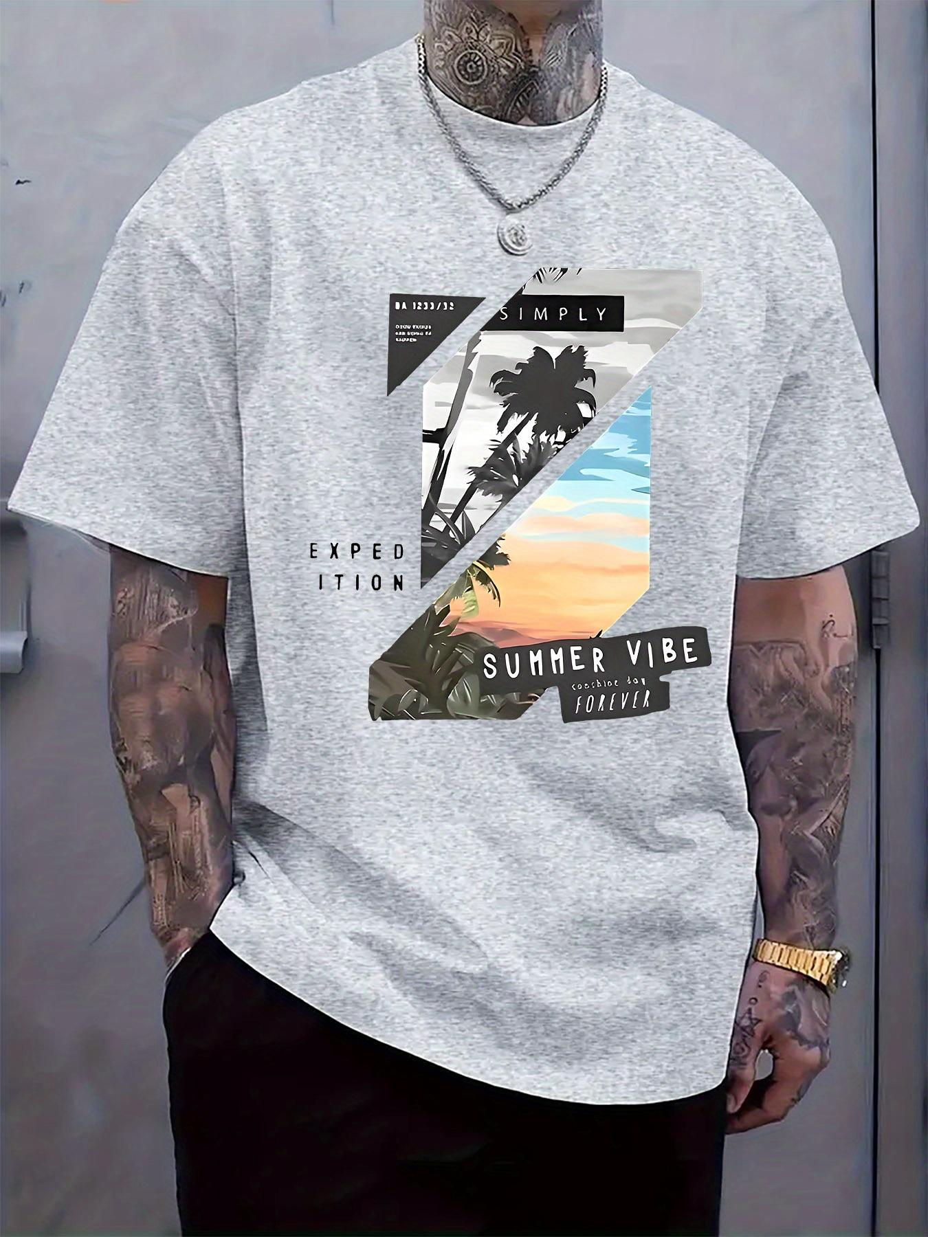 Summer Vibes Graphic T-shirt - Palm Tree & Sunset Print M