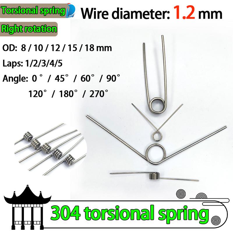 Tel Çapı 1.2mm Sağ Torsiyon Yaylı Geri Dönüşlü ve Sıfırlamalı V Şekilli Yay Sağ Döndürme Yayı Sarım 1/2/3/4/5 tur 304SUS 10 ADET