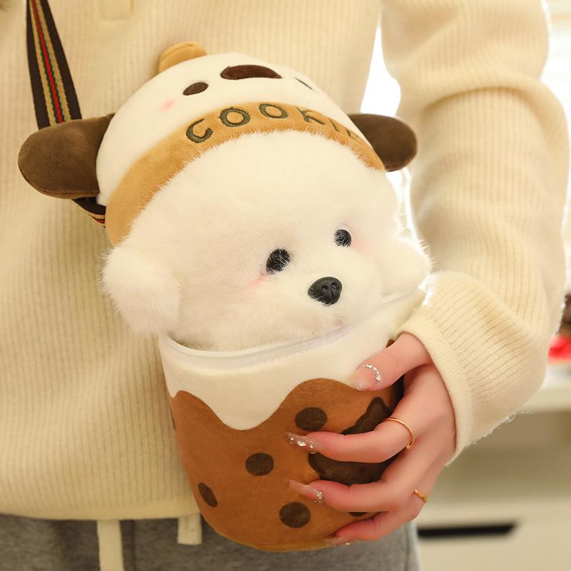 

Cute Teacup Dog Backpack Girl Street Messenger Bag Children S Teddy Dog Doll Bag Birthday Gift Milk tea cup 25cm, dog 22cm