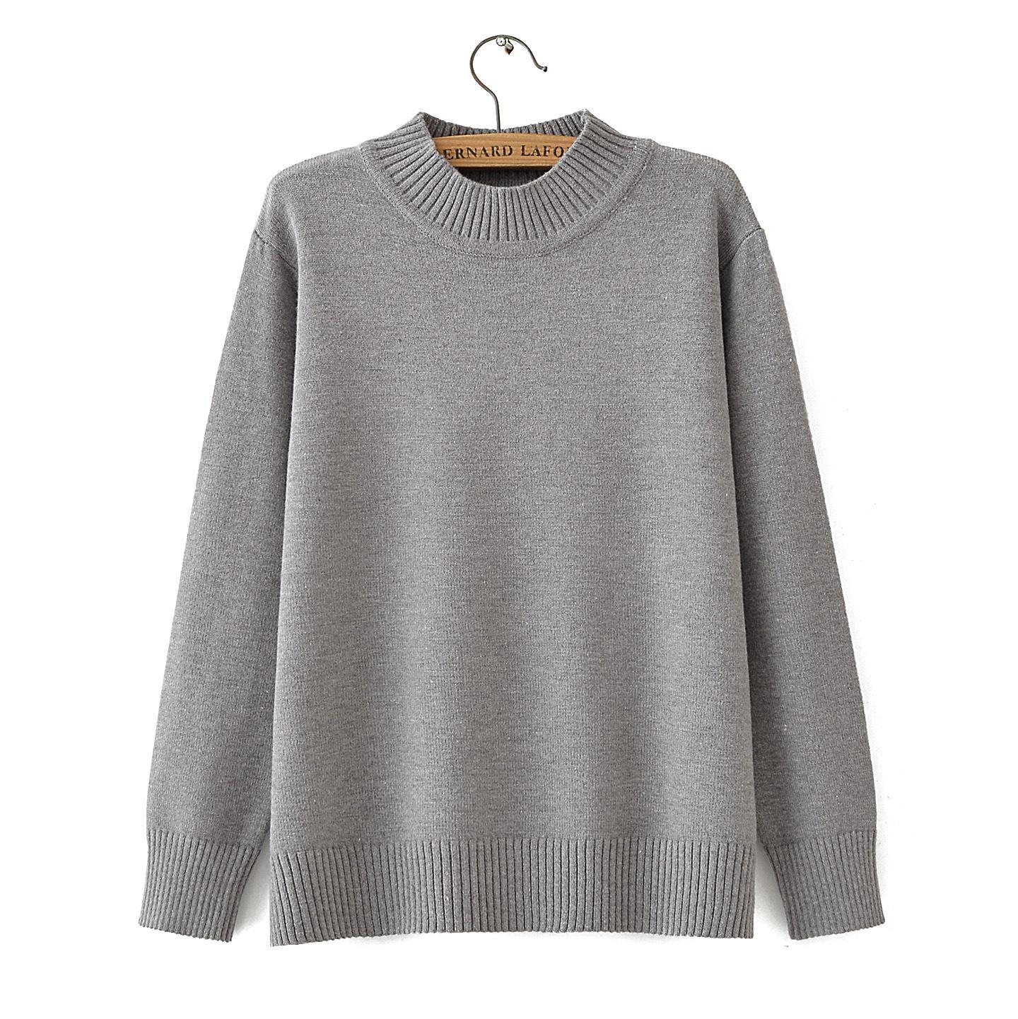 

2025 Autumn/Winter Plus Size Women s Sweater: Long Sleeve Core-Spun Yarn Knitwear, Simple Solid Color, Style 5052 2XL серый