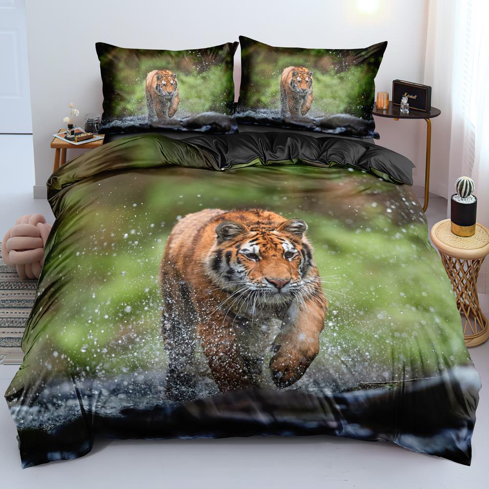 3D Tiger Duvet Cover Soft Comforter Cover Animal Bedding Set Tiger Pattern Quilt Cover For Bedroom Decor 2/3Pcs King Queen Size