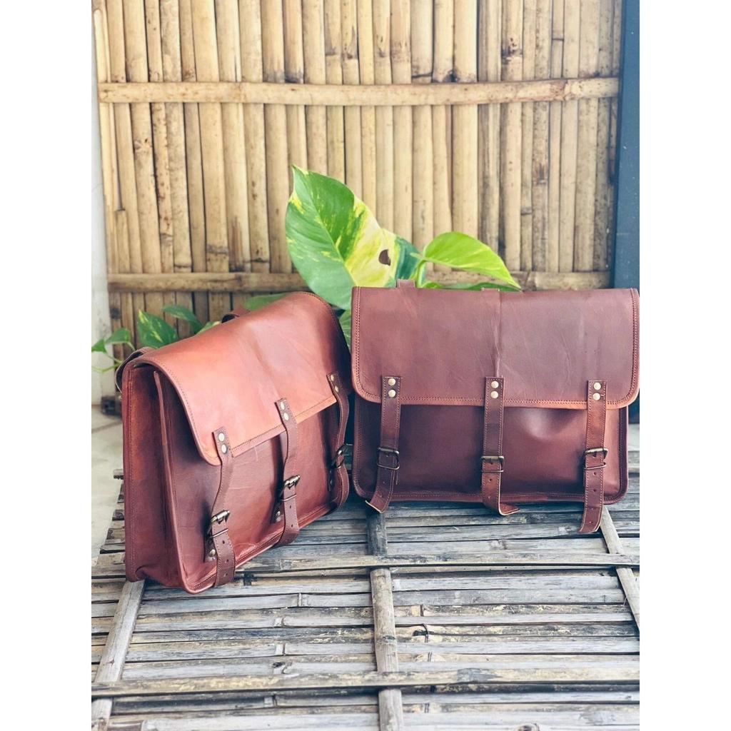 Leather Motorcycle Saddle Bags Brown Pouch Side Panniers Real Two