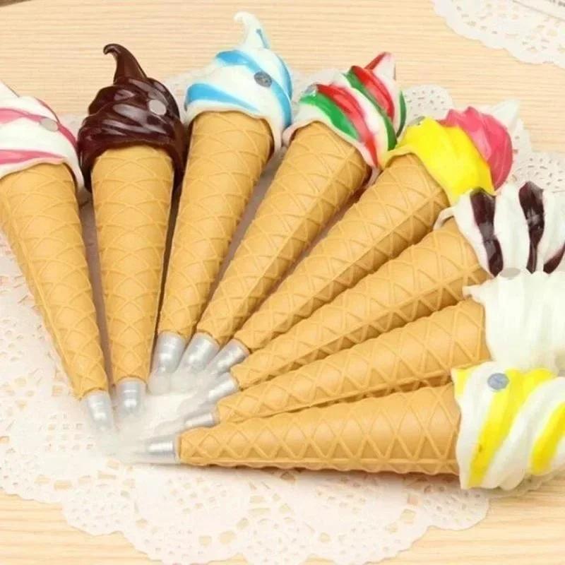 2pcs Set Creative Ice Cream Shape Ballpoint Pen Gel Student Stationery Gift School Writing Supplies Kawaii Stationery Random