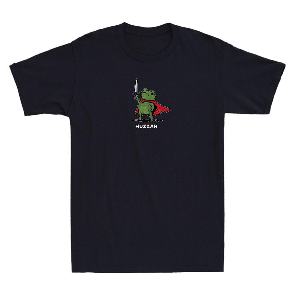 Huzzah Frog Knight Funny Frog Sword Meme Quote Retro Men s Short Sleeve T-Shirt M