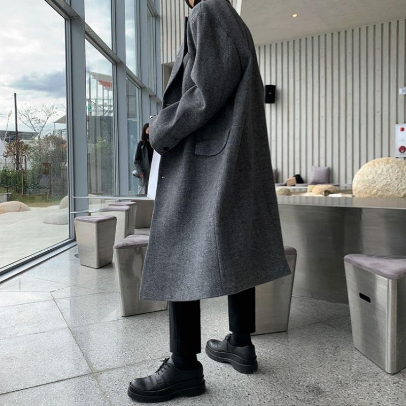 Woolen Coat Men's Mid-length Autumn and Winter Korean Style Loose Trendy Knee-length British Windbreaker Woolen Coat
