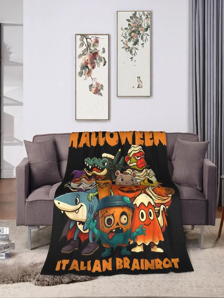 Halloween Italienische Gehirnfäule Meme Charaktere Design Decke Weiche Qualität Bettwäsche Überwurf für Winterreisen Heimdekoration Lustige Tagesdecke