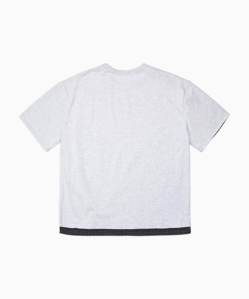 DOFFJASON Shoulder Button Check Layered T-Shirt Melange White