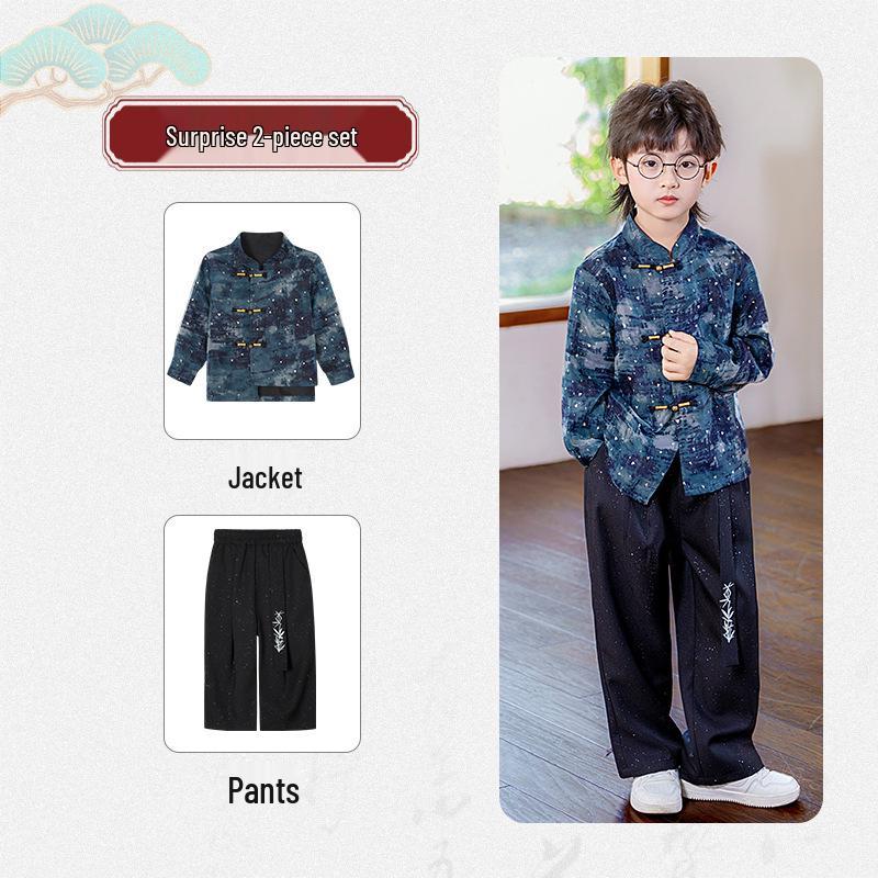 Boys' Traditional Hanfu Set: Stylish Outfit for Spring/Autumn, Perfect for Performances, Recitations, and First Birthdays.