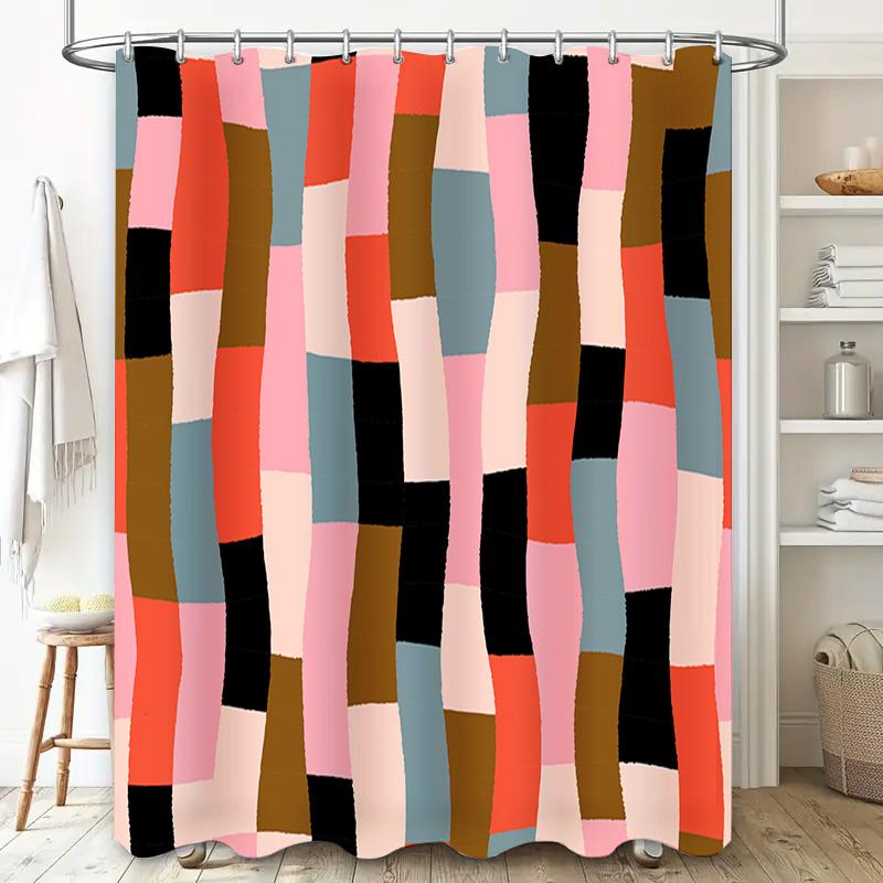 Modern Style Shower Curtain With Colorful Geometric Pattern For Bathroom Decor Polyester Fabric Waterproof Bath Liner Decoration