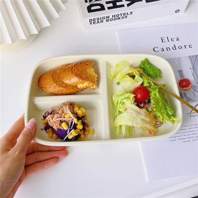 1 Stück rechteckige Keramikplatte mit drei Fächern, innovative Speiseplatte, Frühstücks- und gesunde fettarme Speiseplatte, Heimküche