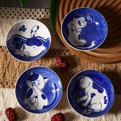 Nuovo Set di 4 Piattini per Salsa Gatto Basso/Profondo in Ceramica Salsa di Soia Condimento Domestico Piatto per Salse Piatto per Salsa Sushi Piatto per Snack Stoviglie