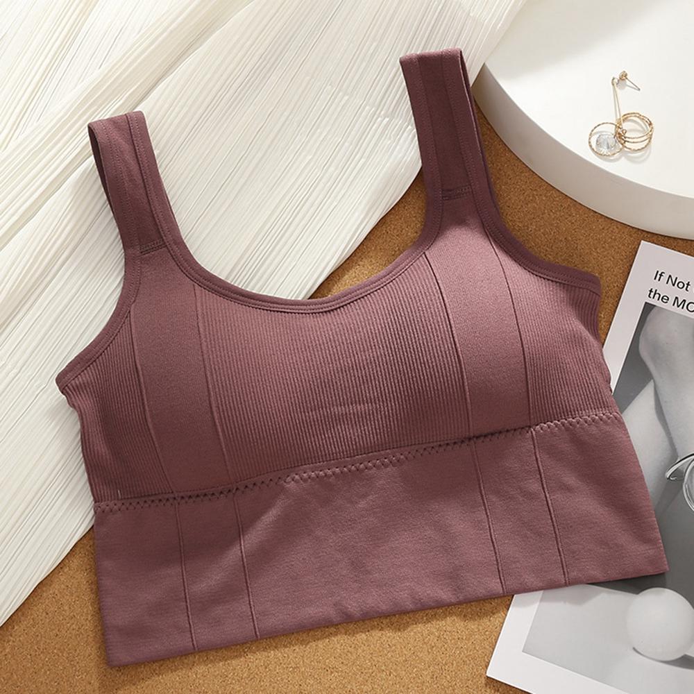Women's Tank Top Solid Color Shockproof Casual Sports Crop Top With Chest Pad Soft Wide Shoulder Fitness Bottoming Vest