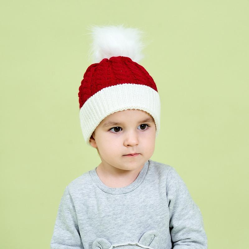 Children's Christmas Hat, Hairball Hat, Warm Christmas Gift, Cold-proof Thickened Knitted Wool Hat Tide