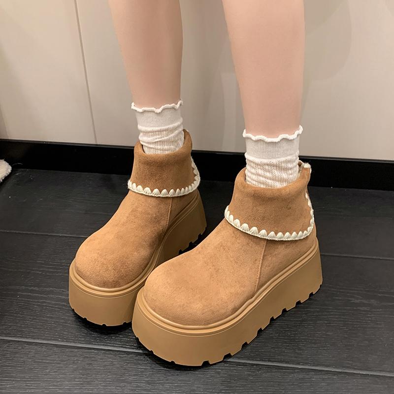 Fashion Winter Chunky Platform Heels Women Ankle Boots Keep Warm Height Increase  Short Booties Shoes Zapatos Mujer