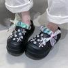 Fashion Luxury Rhinestone Chunky Sandals Women Laser Ribbon Platform Clogs Slippers Woman 2025 Summer Thick Bottom Garden Shoes Female