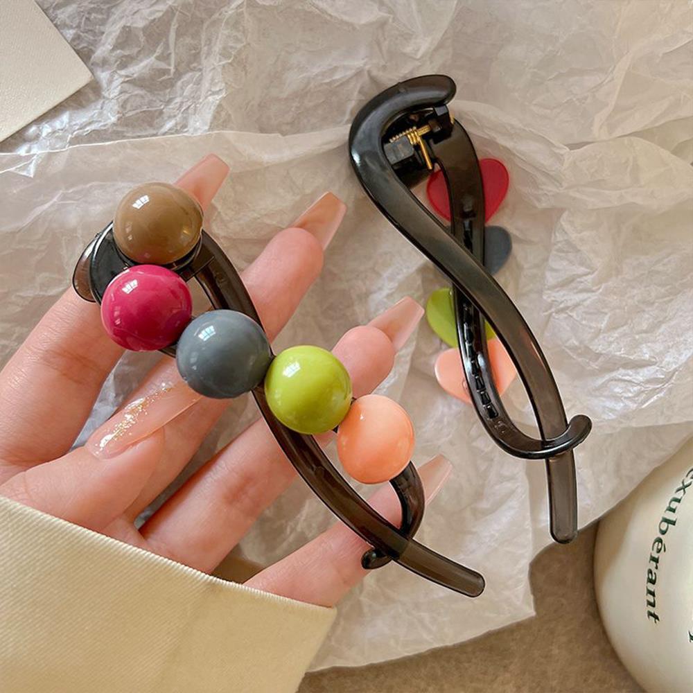 New Twist Hair Clips Plastic Round Love Heart Beaded Hairpin for Women Long Hair Holder Barrette Twisted Women Hair Accessories