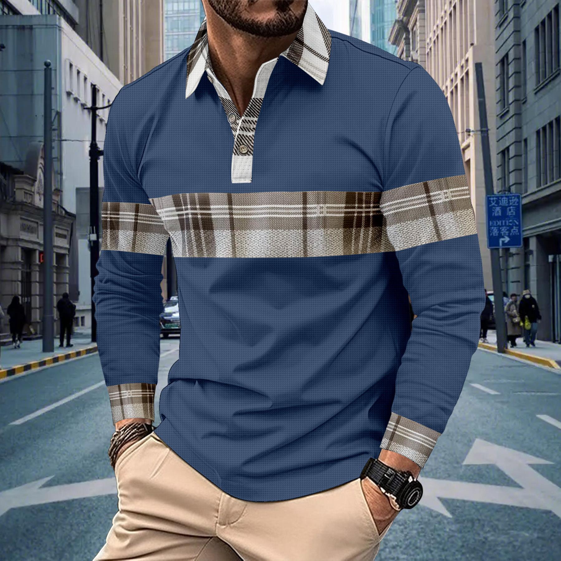 Mens Long Sleeve Striped Waffle Knit Casual Polo Shirt S темно-синий
