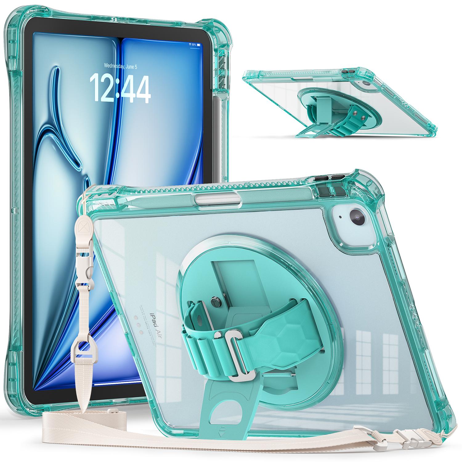 

For iPad Air 11 (2025)/(2024)/Air (2022)/(2020)/Pro 11 (2022)/(2021)/(2020)/(2018) Kickstand Case with Strap Light Green