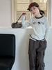 2026 Autumn Cat Print Girls' Long Sleeve T-shirt & Lace Waist Cargo Pants Set for Older Children