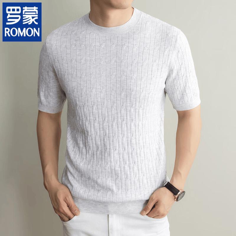 ROMON Men s Old Money Style Twist Knit Short Sleeve T-Shirt 56/3XL