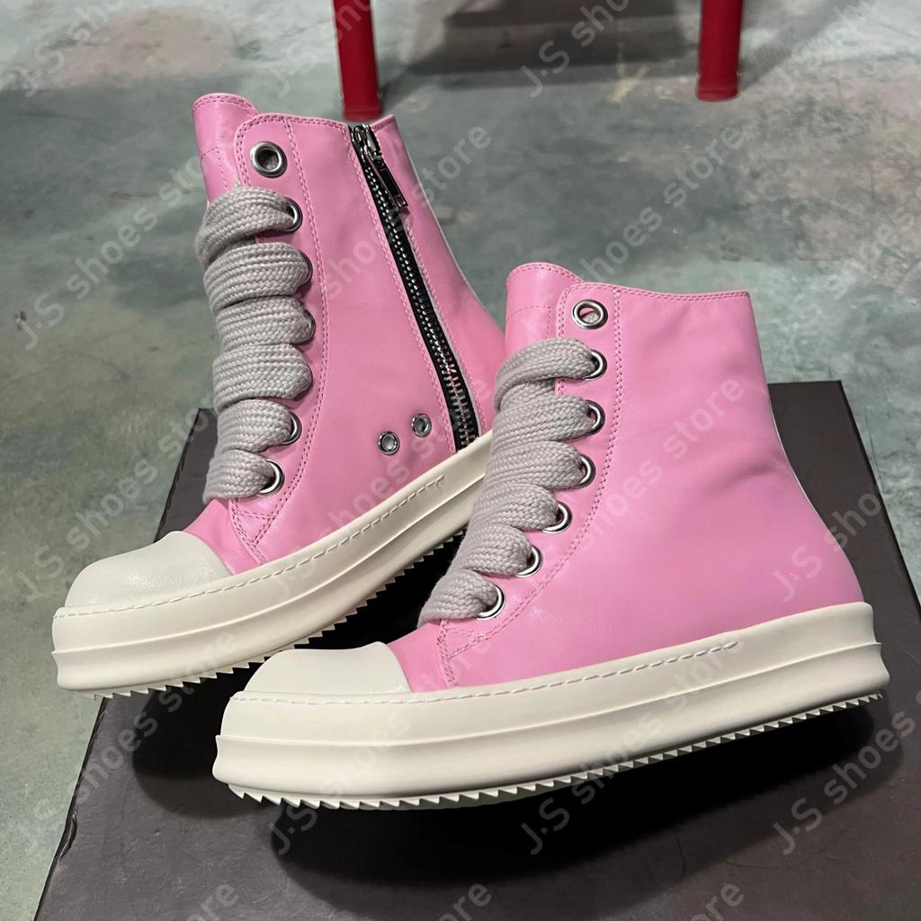 Ro Geobasket Boots Pink Leather High Top Shoe Men Shoes Pink Cowhide Sneakers Zipper Women Casual Sneaker Jumbo Laces Ankle Boot