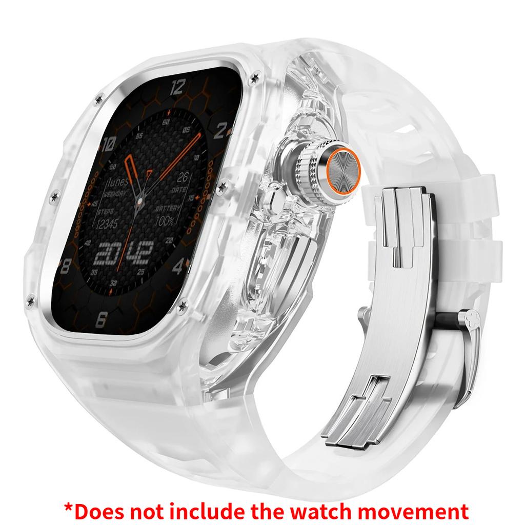 Prabangus modifikacijų rinkinys Apple watch Ultra 3/2/1 49mm Sportinis guminis dirželis+Dėklas Iwatch ultra 49mm Skaidrus Glacier dėklas Modifikavimo rinkinys