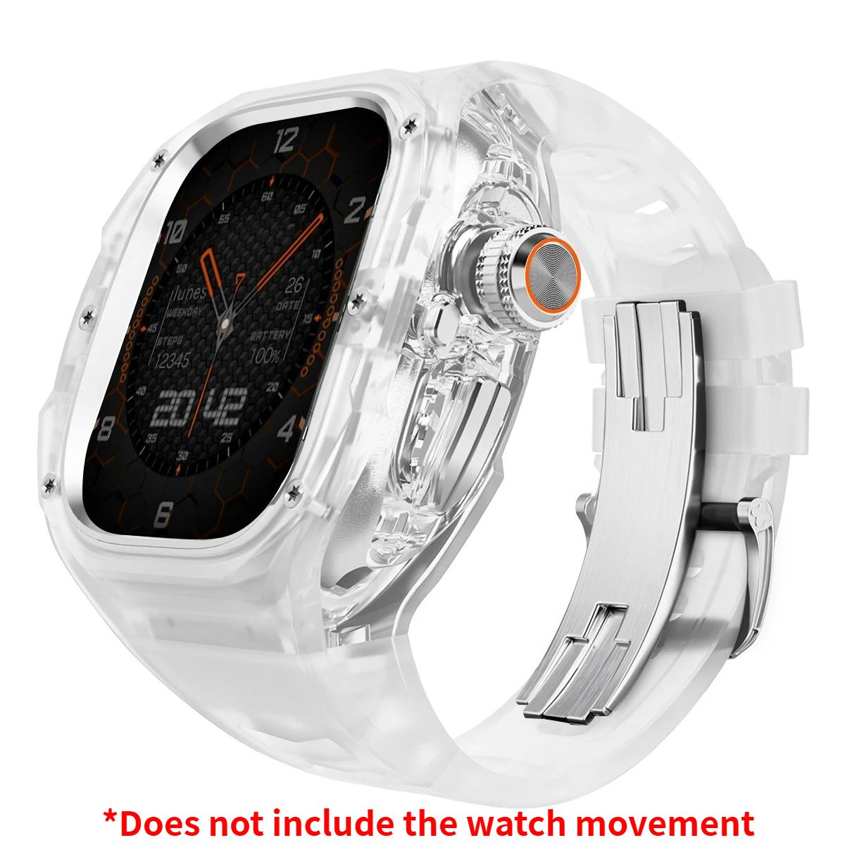 

Розкішний комплект для модифікації Apple Watch Ultra 3/2/1 49 мм Спортивний гумовий ремінець+Чохол для Iwatch ultra 49 мм Прозорий крижаний чохол Комплект для переобладнання Ultra 3 2 1 49MM