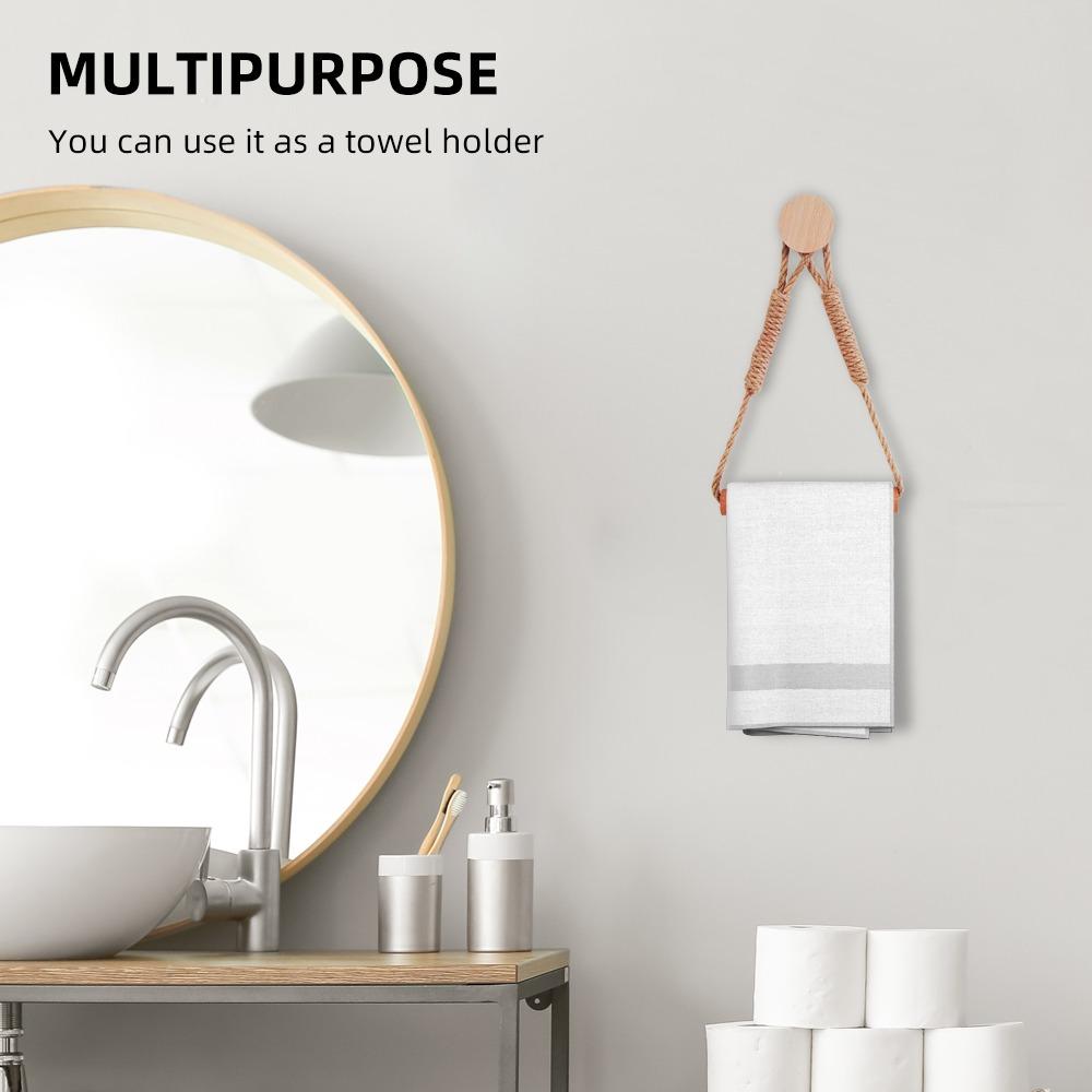 Wall Mounted Toilet Paper Holder Wood  Rope Towel Rack Toilet Roll Holder  Bathroom Kitchen Brdroom