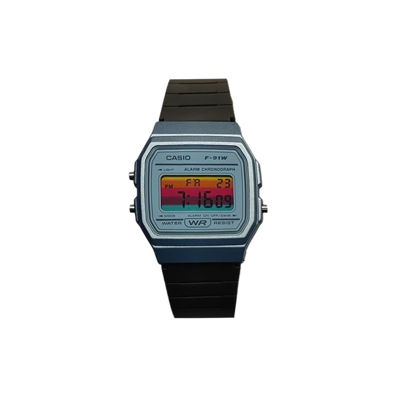 CASIO Customized watch modified series colorful horizontal striped mirror blue resin case waterproof 200 meters F-91WS-2 modi F-91WS-2