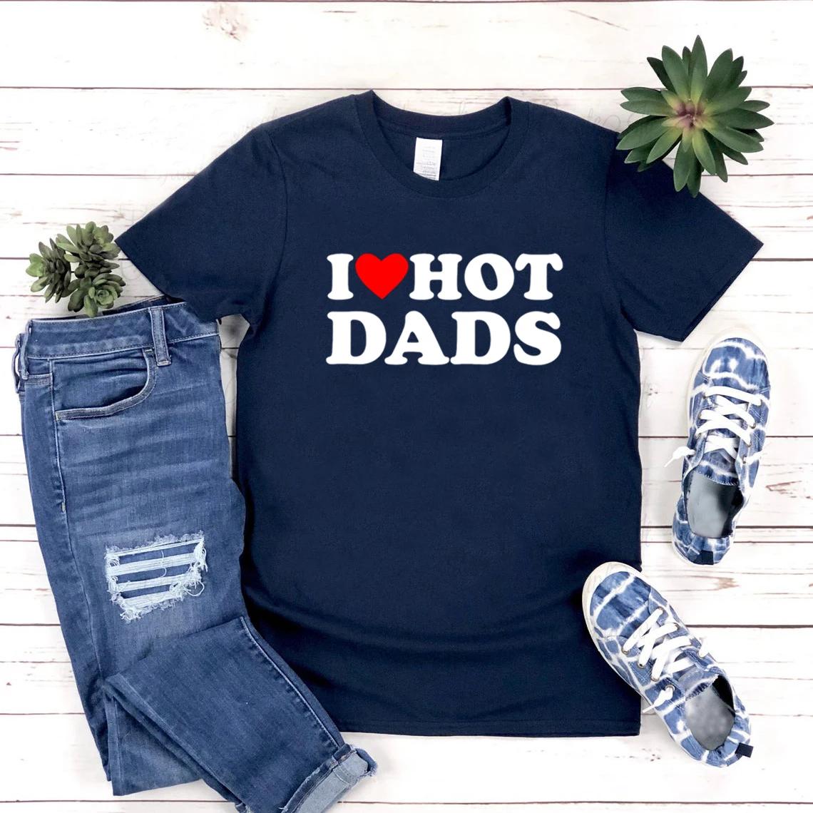 

Футболка I Love Hot Dads Футболка I Heart Hot Dads Смешная футболка DILF MILF Женская футболка Повседневный топ с коротким рукавом XXXL темно-синий